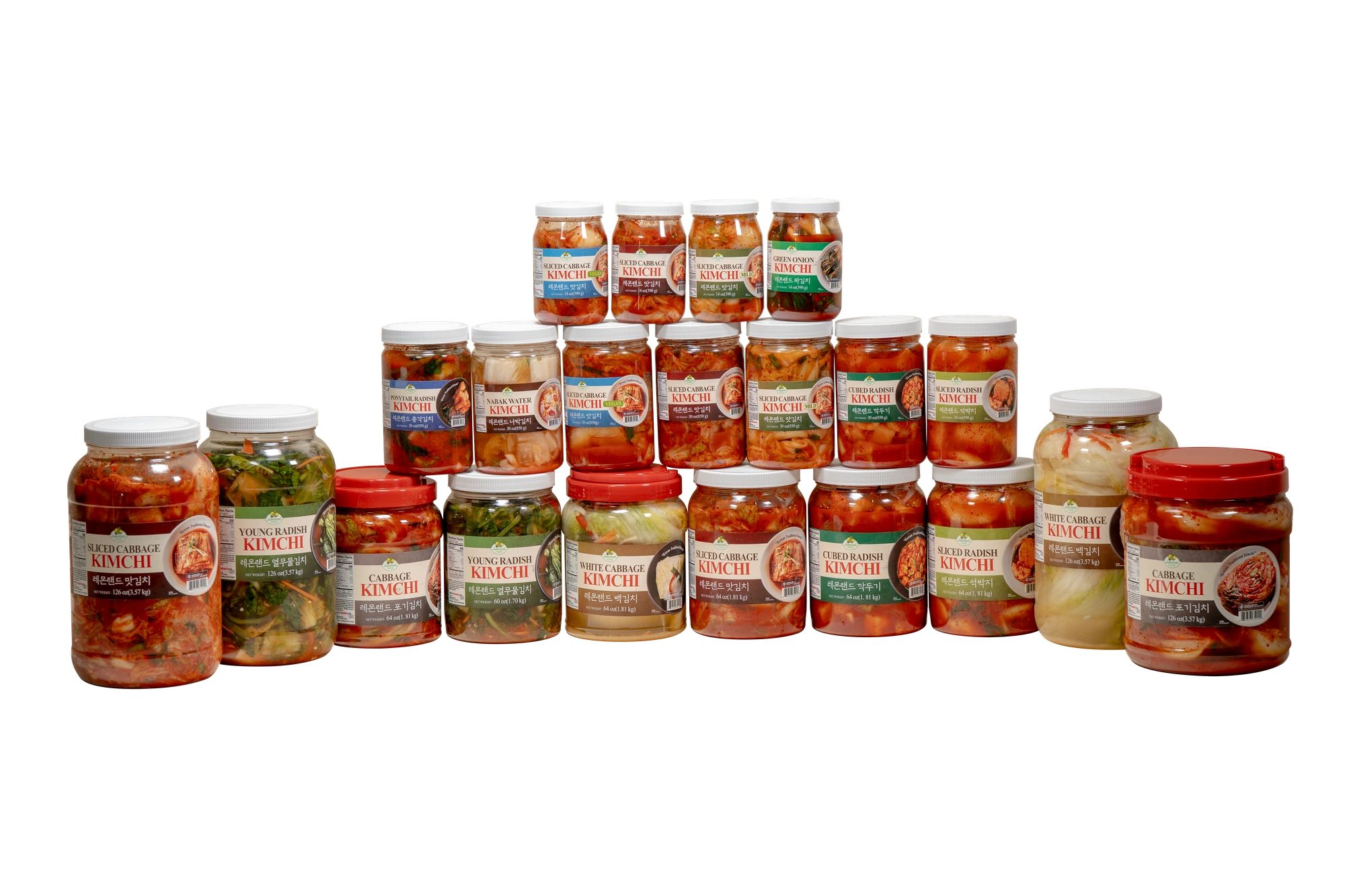 Lemonland kimchi collection in retail jars with the Lemonland Food label